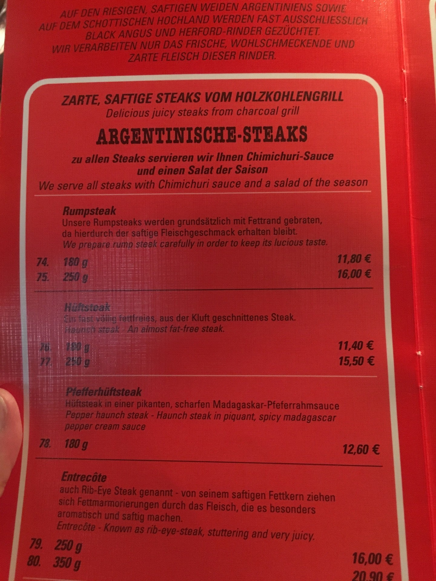 Speisekarte von Steakhaus El Paso in NeuIsenburg